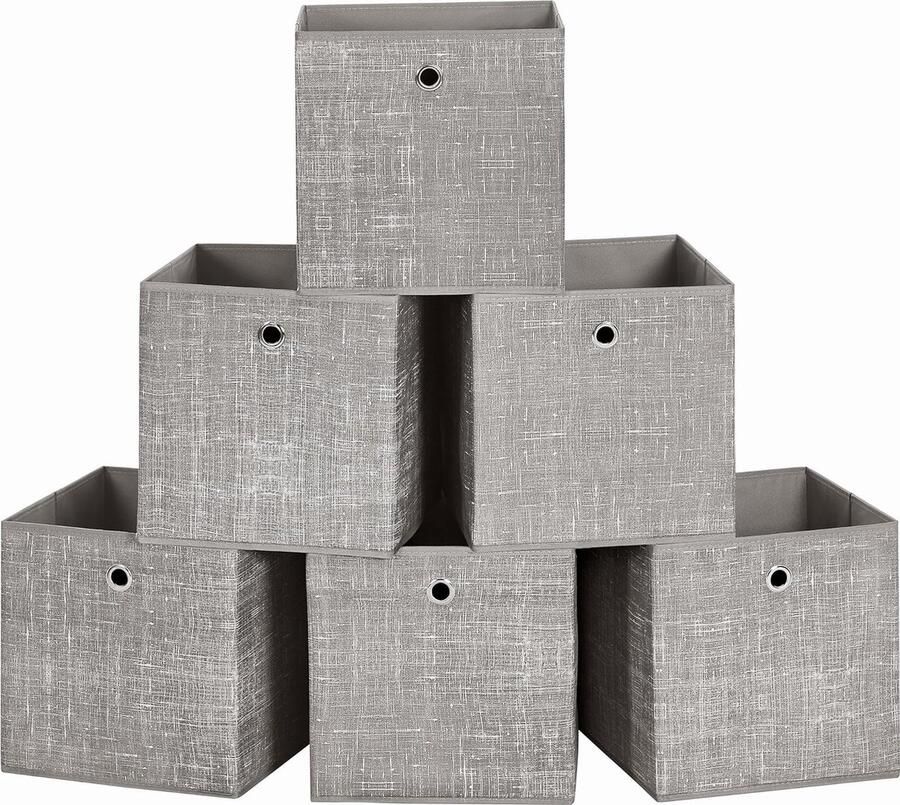 Inovra Opbergdozen set van 6 opbergdozen van niet-geweven stof met handvat 30 x 30 x 30 cm opbergdoos voor kubusplank opvouwbare doos kledingopslag gevlekt taupe