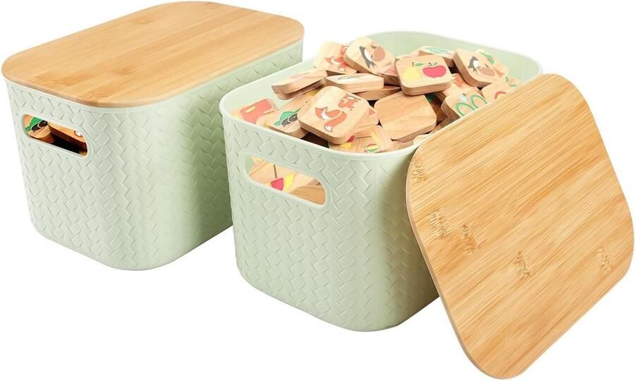 Inovra Opbergdozen van kunststof met deksel stapelbaar voor kleding en garages set van 2 groen opbergoplossing