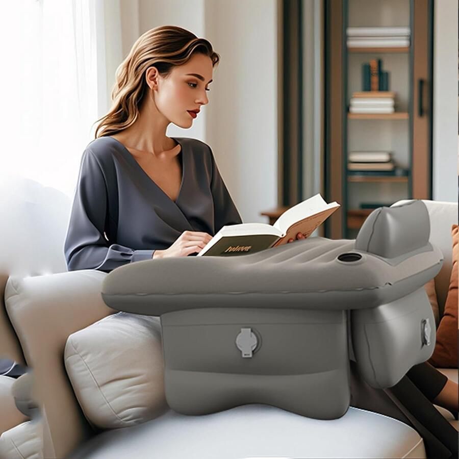 Inovra Opblaasbaar leeskussen bank gamingkussen met luchtpomp en 4 mondstukken schootkussen voor gaming boekkussen opblaasbaar leeskussen voor bed