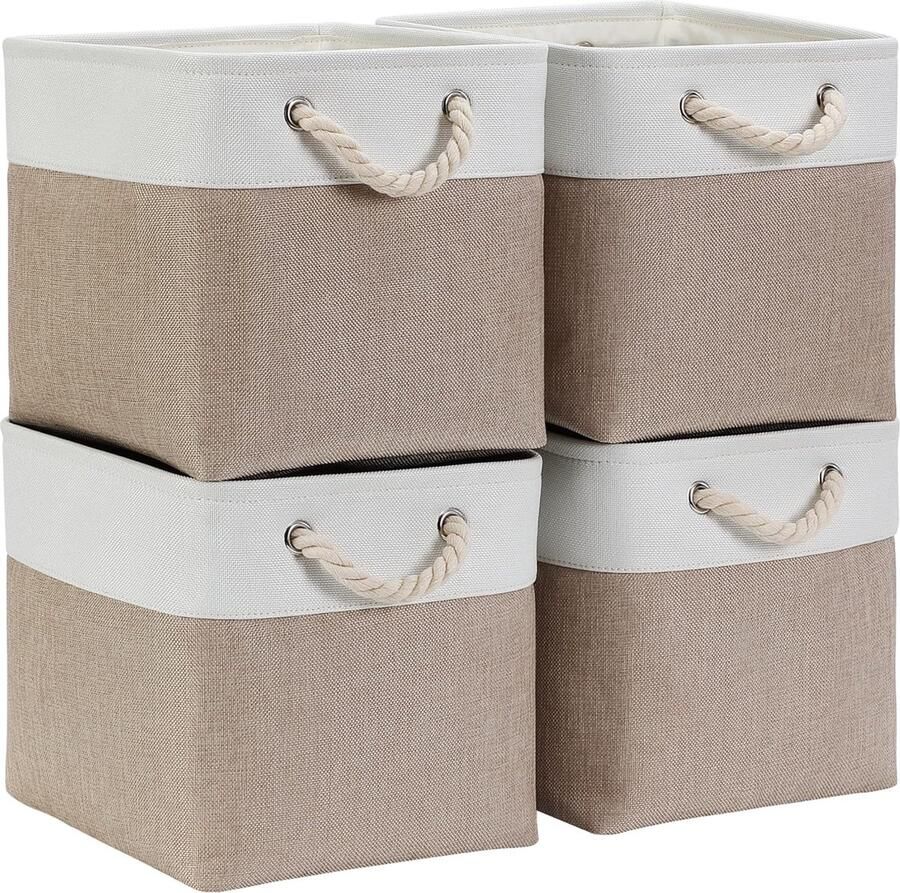 Inovra Opvouwbare Opbergdozen Set van 4 in Stijlvolle Licht Khaki en Witte Kleuren