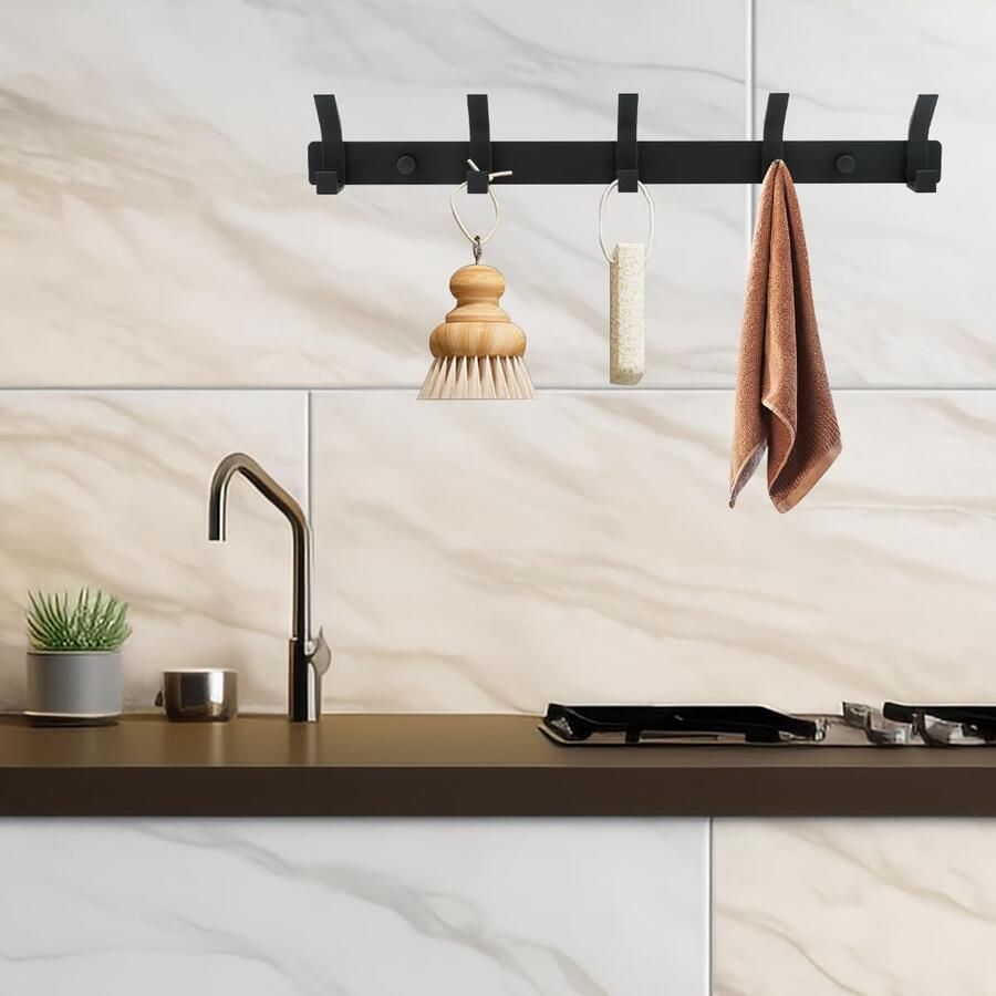 Inovra Pakket van 2 roestvrijstalen kapstokhaken kapstok met 5 haken 44 cm kapstokhaken wandhaakrek wandkapstok zelfklevend en schroeven wandhaken voor kamer badkamer keuken