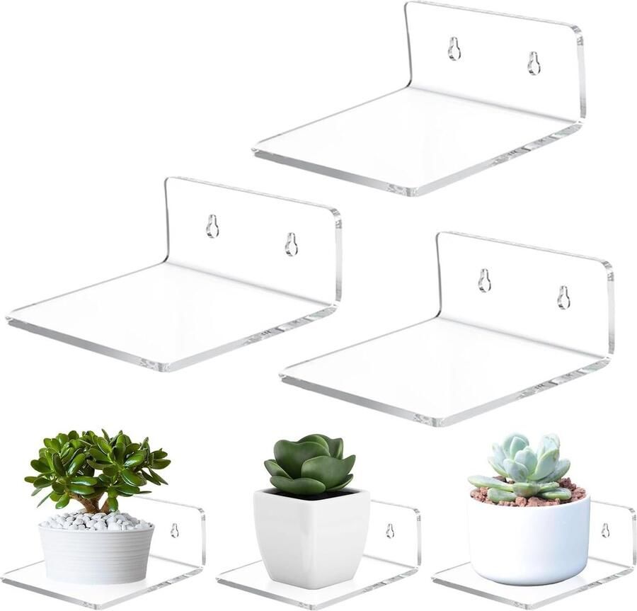 Inovra Pakket van 3 zwevende wandplanken 10 x 10 cm Kleine transparante acryl wandplanken met schroef speelgoedorganizer displayrek boekenkast voor woonkamer slaapkamer badkamer