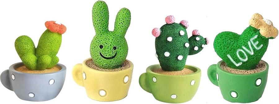Inovra Pakket van 4 autodecoratie kleine kunstmatige cactusdecoratie ABS autodecoratie interieur kunstmatige potplant wiebelfiguur auto voor auto dashboard computer tafel kantoor woonkamer