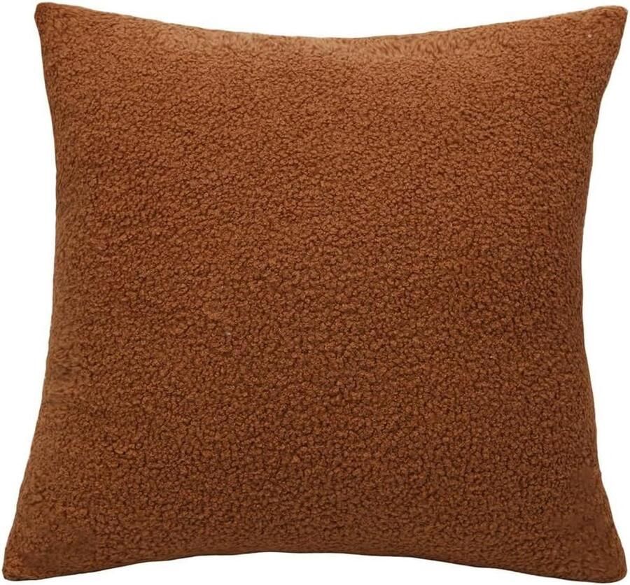 Inovra Pluche Teddy Kussensloop 45x45 cm Wollig & Zacht Effen Koffiekleurig Sierkussen voor Bank Met Teddybont Knuffelkussen Overtrek