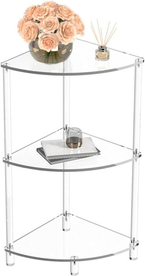 Inovra Plus Acryl Bijzettafel met 3 Lagen Geschikt voor Slaapkamer en Woonkamer Helder Acryl Hoektafel voor Kleine Ruimtes Moderne Wandbijzettafel met Stylish Design Ideaal voor Badkamer