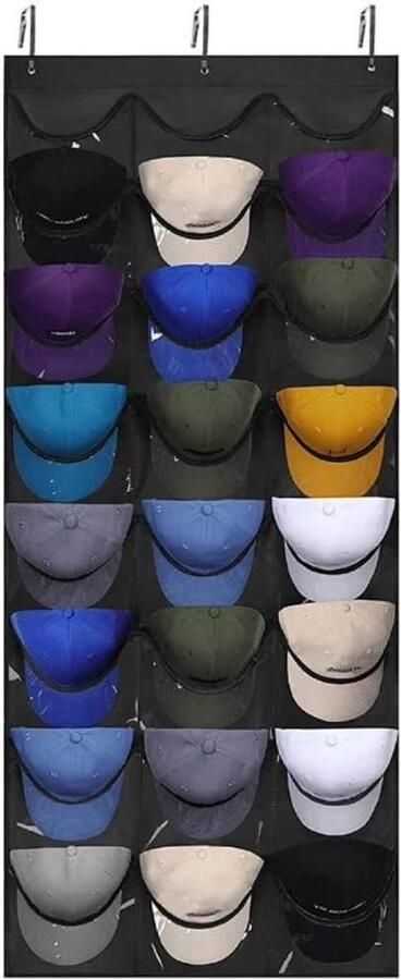 Inovra Plus Baseball Cap Opberger met 24 Zakken Hangende Petten Organizer voor Kledingkast en Muuropslag