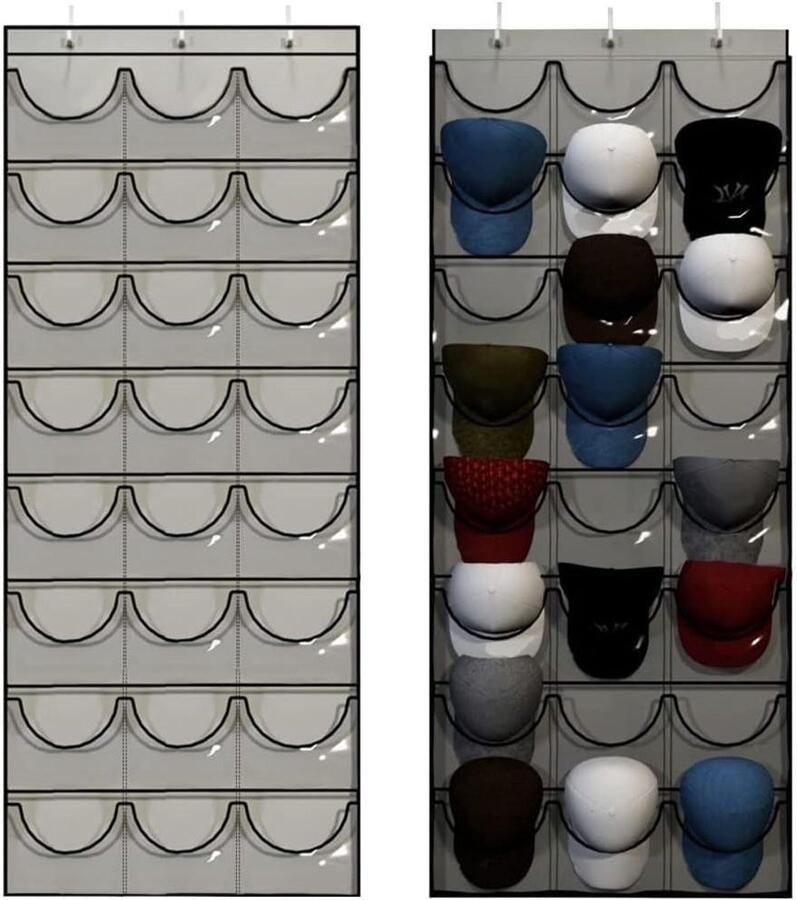 Inovra Plus Hat Organizer met 24 Vakken voor Petten Caps Opberger voor Kast of Muur Petten Houder Sweet Home Collection met Hooks