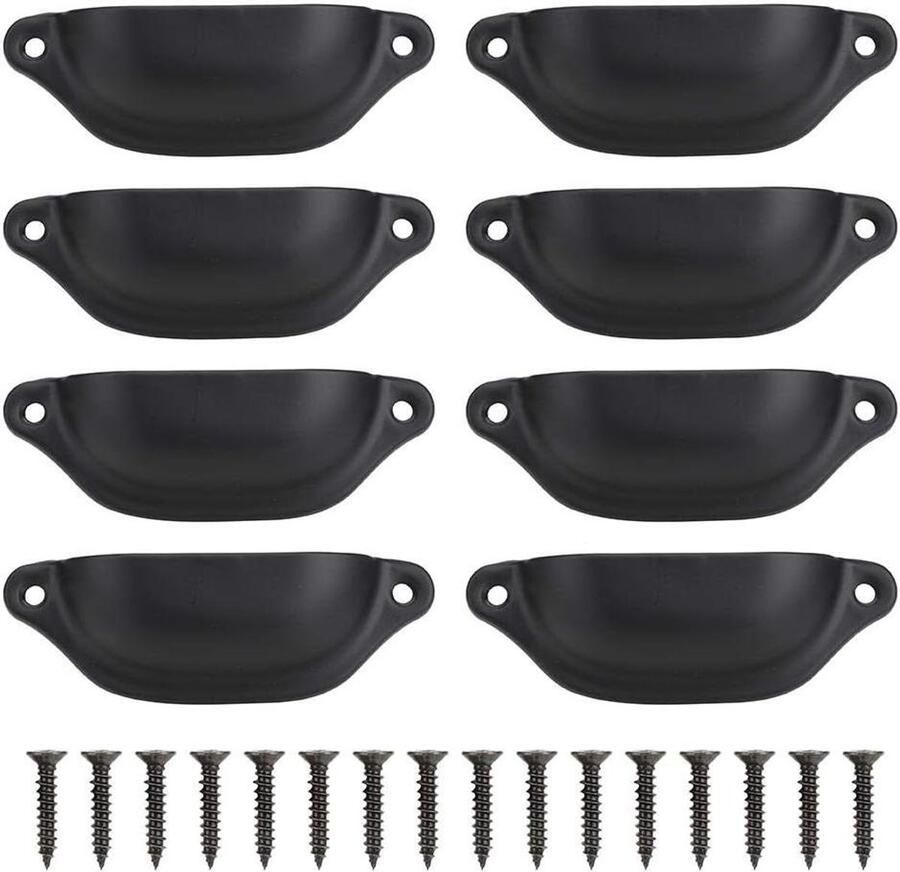 8-delige antieke handgreep van schelpvormige lade trekt handgrepen halfronde meubels in Chinese stijl voor medicijnkast Boekenkast Kastlade met 16-delige schroeven (Zwart)