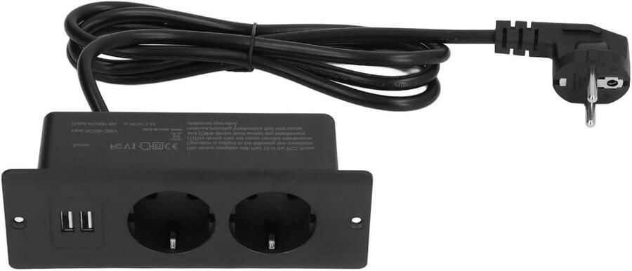 Inovra Plus Verzonken inbouwstekkerdoos met USB-poorten en 120 M Snoer Multifunctionele bureau-inbouwstopcontact voor vergadertafel en werkbank in het zwart