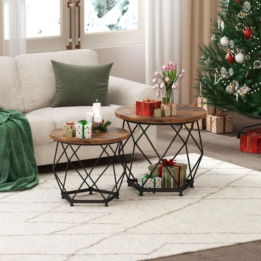 Inovra Ronde Nesttafels Set van 2 voor Woonkamer Slaapkamer en Kantoor