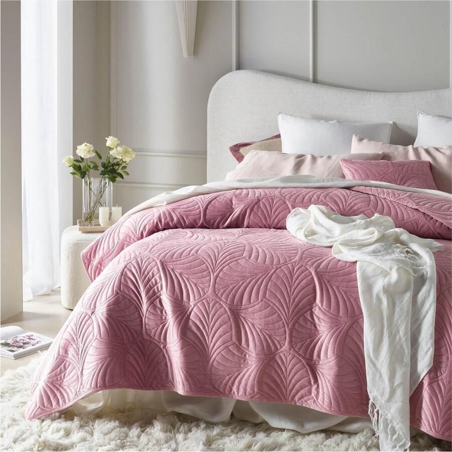 Inovra Roze Luxe Bedsprei voor Bed en Bank 200 x 220 cm Fluweelzachte Textuur