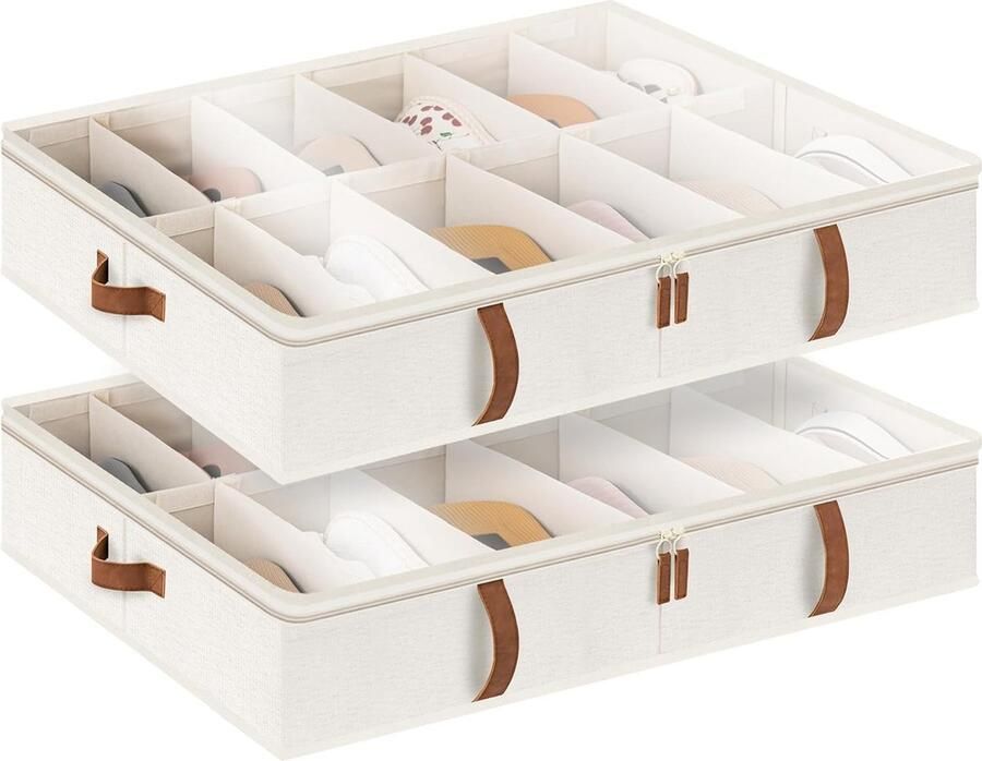Inovra Ruime Onderbed Schoenopberger Met Verstelbare Indelingen Voor Maximaal 24 Paar Schoenen In Beige Set Van 2