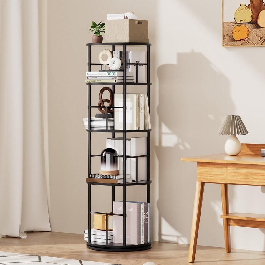 Inovra Ruimtebesparende 4-Lagen Draaibare Boekenkast met Verstelbare Planken voor Elke Kamer