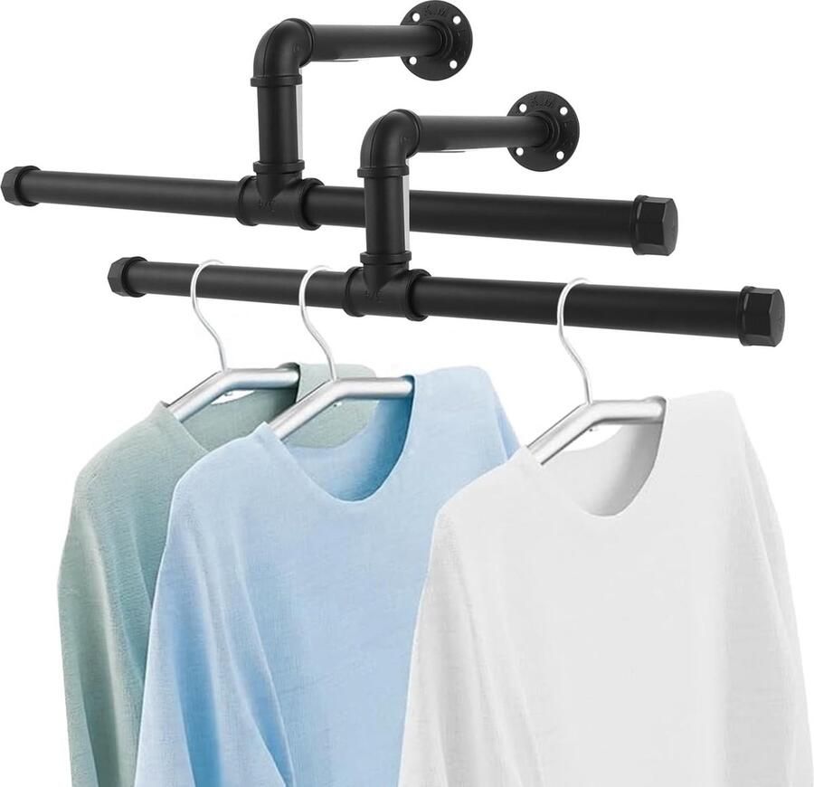 Inovra Ruimtebesparende Industriële Kledingroedeset voor Muurmontage Set van 2 Stuks 50 cm