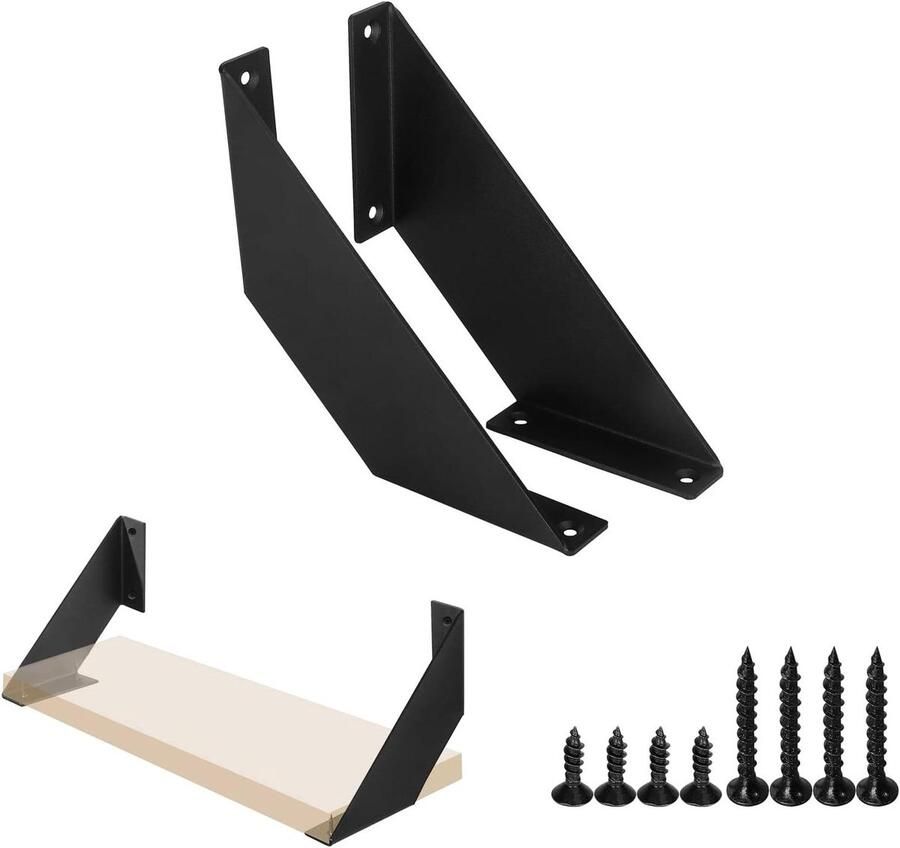 Inovra Rustieke Zwarte Plankbeugels 10cm Set van 2 Stuks voor Wandplanken Metalen Drijvende Plankbeugels Heavy Duty 90 Graden