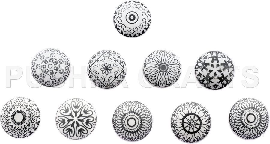 Inovra Set van 10 Handgemaakte Keramische Knoppen in Grijs en Wit voor Meubels