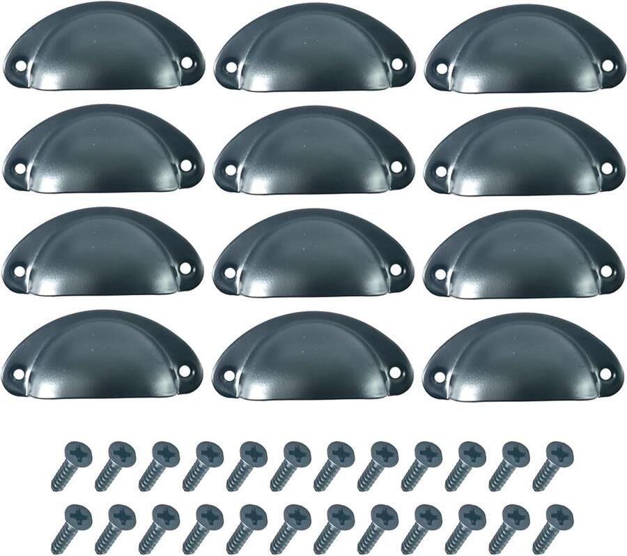 Inovra Set van 12 Klassieke Schelpgrepen voor Meubels in Tijdloze Zwarttint