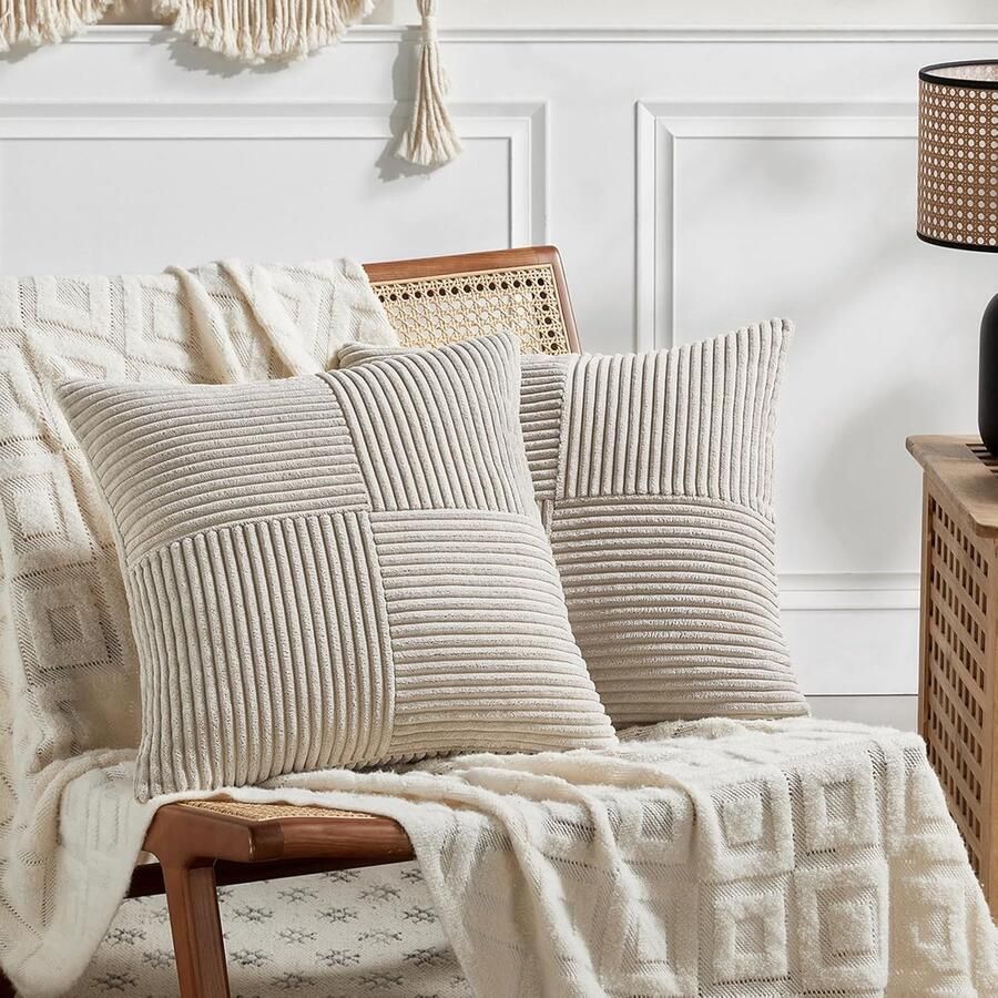 Inovra Set van 2 corduroy kussenslopen 40 x 40 cm zacht modern decoratieve kussenslopen kussensloop bankkussen sierkussen boho decoratie voor bank slaapkamer woonkamer balkon taupe