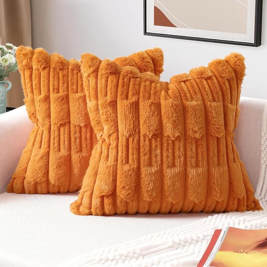Inovra Set van 2 Donkergrijze Kussenhoesjes 45x45 Faux Fur Pluche Sierkussenhoesjes Zacht Pluizige Bankkussens Modern Sierkussen Decoratie voor Woonkamer Bank Auto Slaapkamer