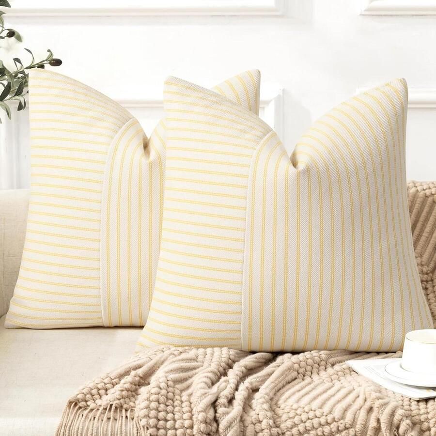 Inovra Set van 2 kussenhoezen 45 x 45 cm Gestreepte sierkussenhoezen voor bank Boho kussenhoezen voor sofa Decoratieve kussenhoezen voor woonkamer en slaapkamer Buiten kussens 45 cm x 45 cm