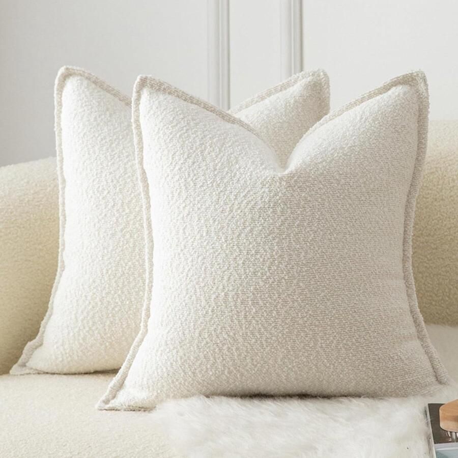 Inovra Set van 2 kussenslopen 40 x 40 cm Decoratieve accenten Geweven textuur Slaapkamer Woonkamer Bank Crème Wit 16 x 16 inch