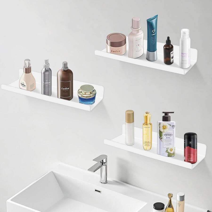 Inovra Set van 3 wandplanken zonder boren wit zwevende plank acryl plank 3 stuks zwevende plank wit 30 cm voor woonkamer keuken kinderkamer werkkamer of slaapkamer