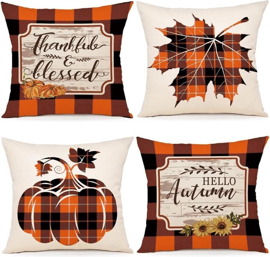 Inovra Set van 4 Herfst Kussenhoezen 40 x 40 cm voor Decoratieve Bank Thuis Tuin Slaapkamer