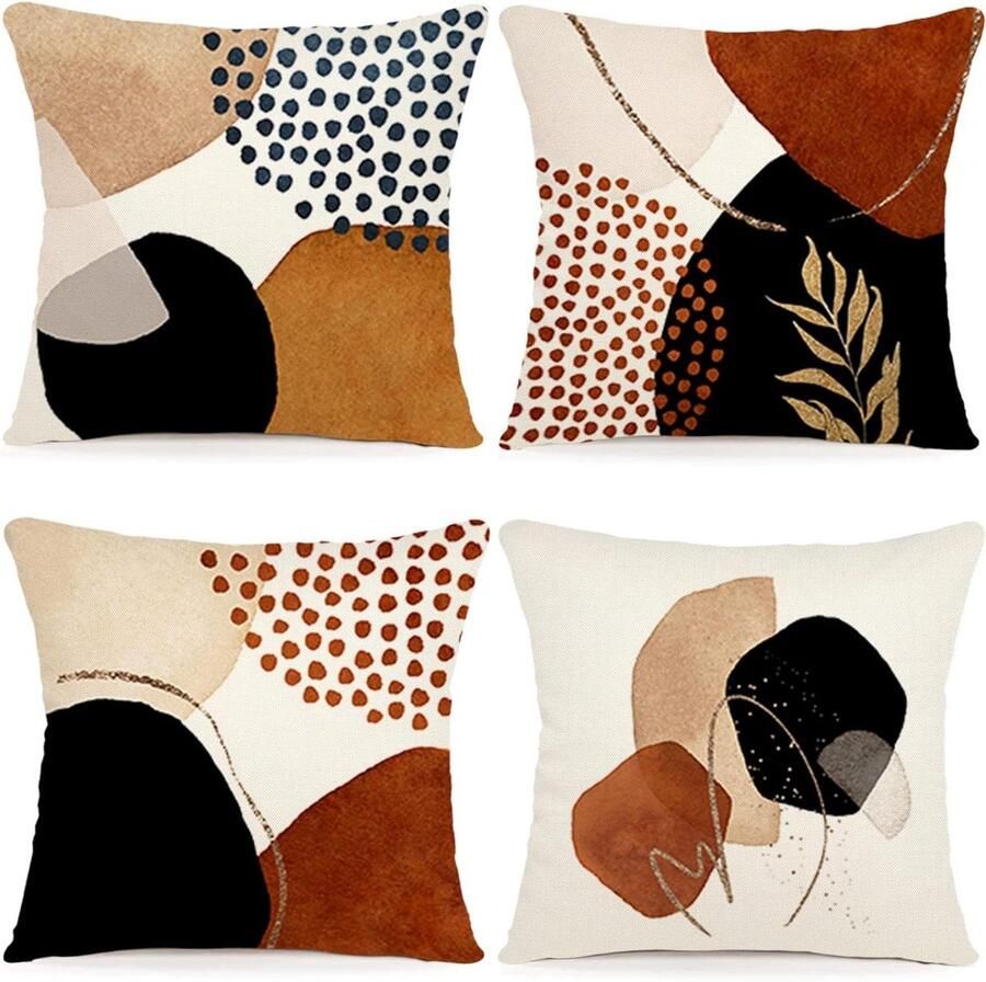 Inovra Set van 4 kussenhoezen 50 x 50 cm Katoenen linnen kussenovertrek Sierkussens voor bank Boho decoratie Woonkamer slaapkamer buiten Decoratieve kussenhoezen