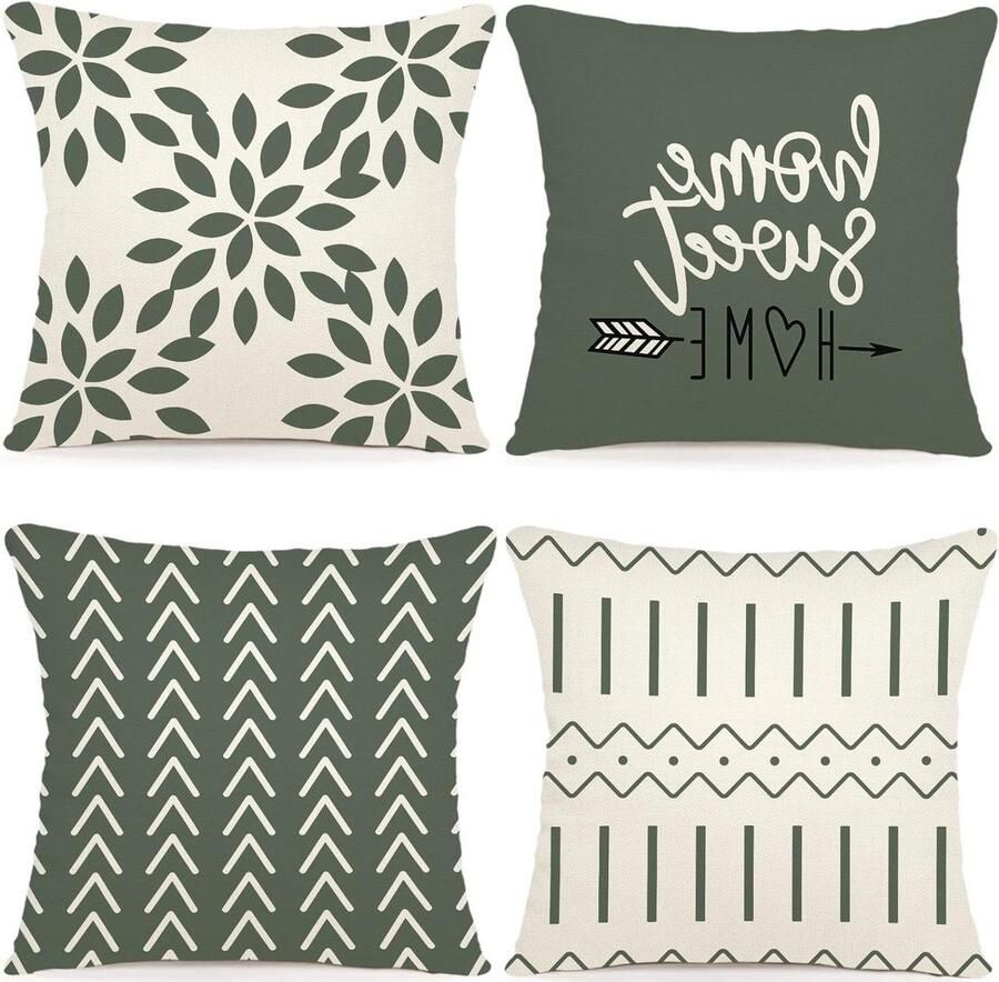 Inovra Linnen Kussenhoezen Set van 4 Decoratieve Kussenhoezen voor Bank Tuin Bed Bank Kussen 50x50cm (set van 4)