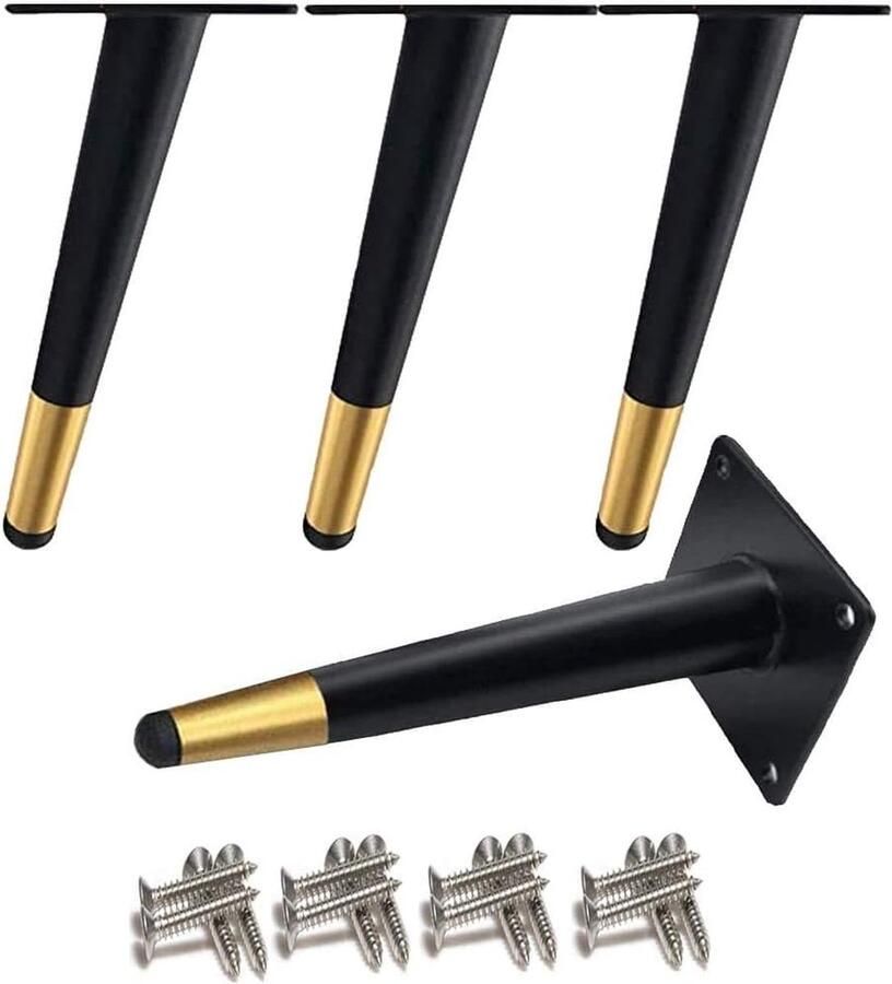 Inovra Set van 4 Verstelbare Meubelpootjes – Meubelpoten 15 cm in Zwart en Goud – Kastpoten Bankpoten Metalen Meubelpoten voor Meubels