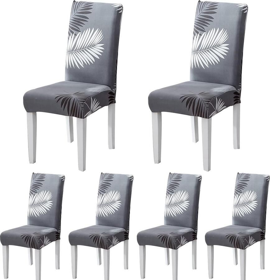 Inovra Set van 6 Elegante Universele Stoelhoezen voor Eetkamerstoelen Hotels en Ceremonies in Grijze Bladprint