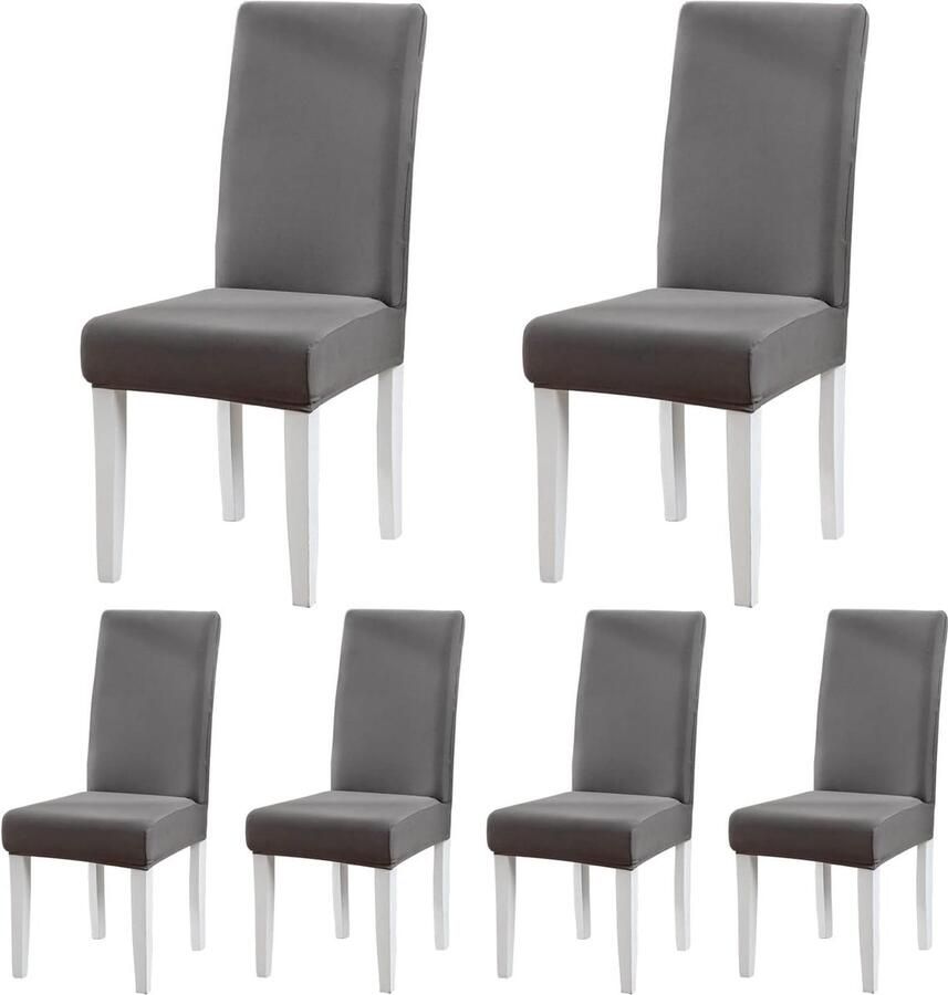 Inovra Set van 6 Universele Stoelhoezen voor Eetkamer en Ceremonies Donkergrijs