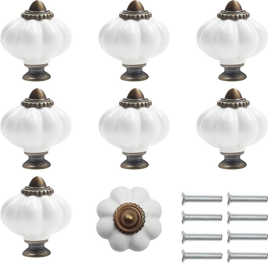 Inovra Set van 8 Crème Witte Vintage Keramische Knoppen voor Kasten en Deuren