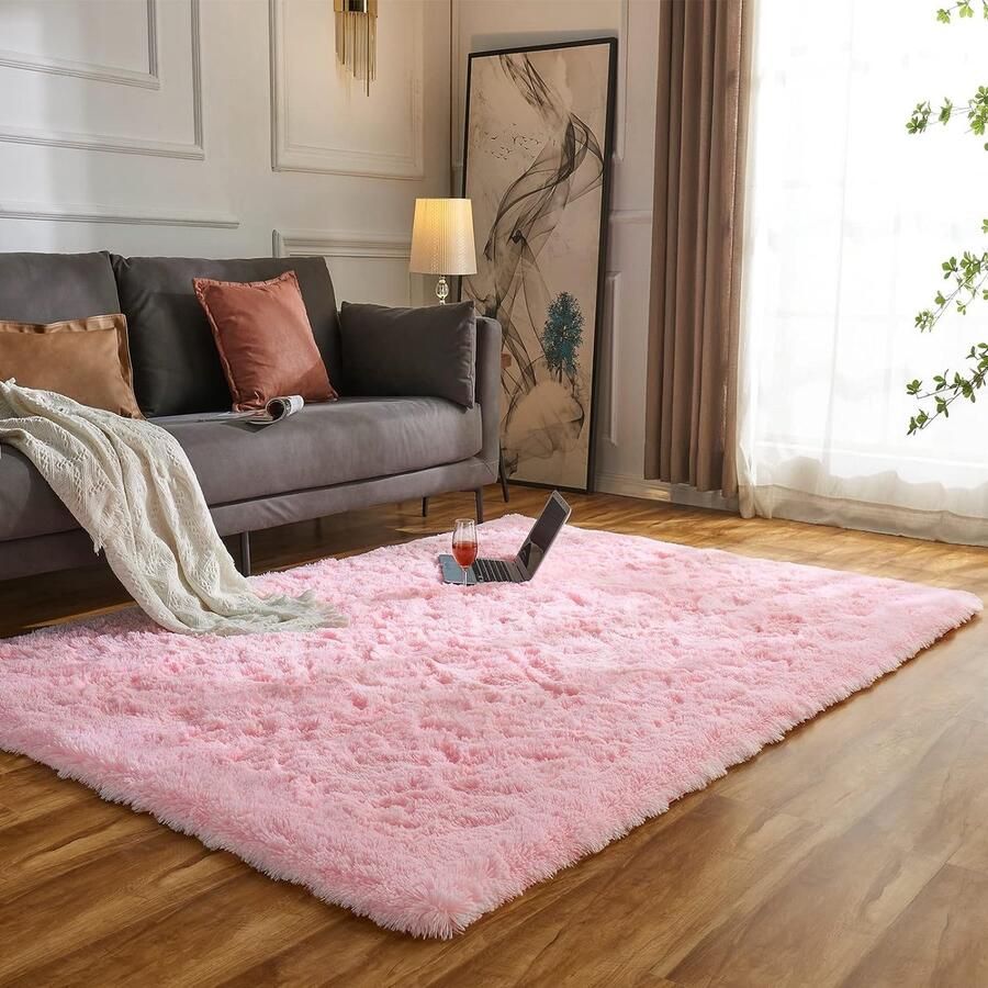 Inovra Slaapkamertapijt Modern Shaggy Hoogpolig Tapijt Antislip Tapijten voor Woonkamer Kinderkamer Slaapkamer (80 x 120 cm Roze)