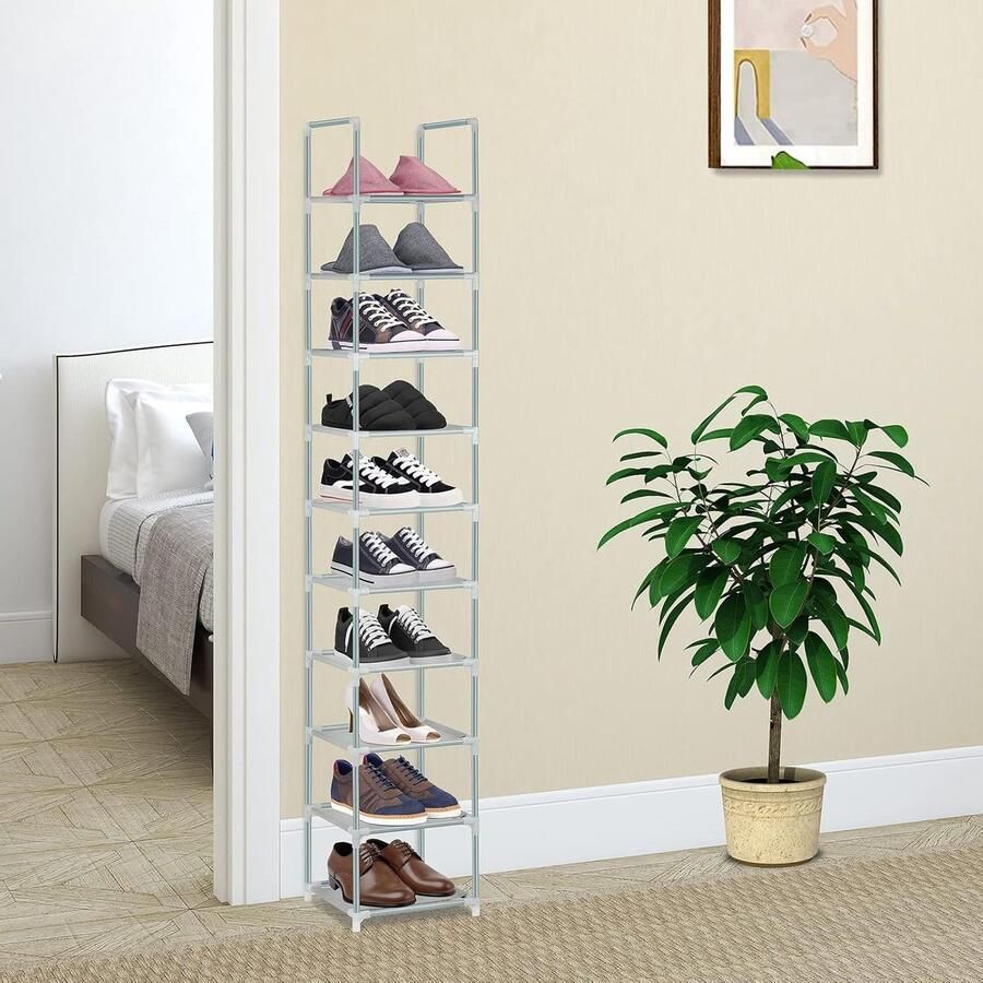 Inovra Slimme en Stabiele Schoenenrek Organisator met 10 Lagen voor Slaapkamer of Hal (Grijs)