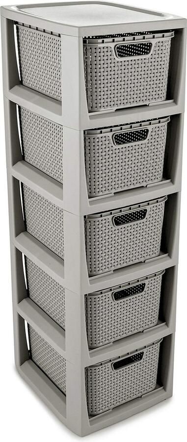 Inovra Stijlvol Opbergmeubel met Rotan Look en Vijf Ruime Manden voor Elk Interieur