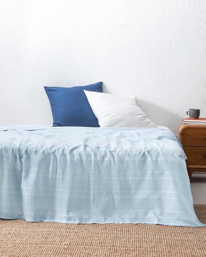 Inovra Stijlvolle Bedsprei van 100% Katoen Lichtblauw 200 x 220 cm Dubbele Deken voor Bed en Bank