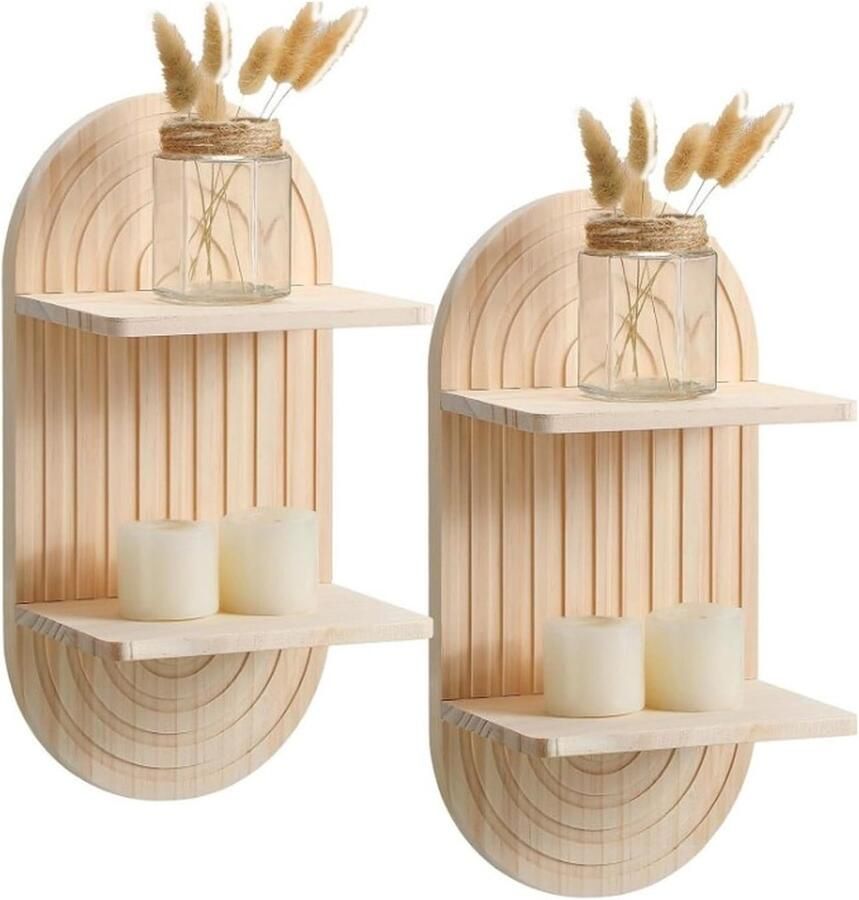 Inovra Stijlvolle Boheemse Houten Wandrekken voor Planten en Decoratie in Woonkamer en Slaapkamer