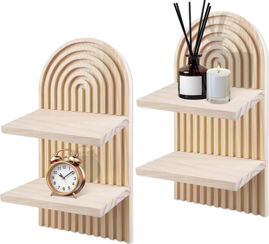 Inovra Stijlvolle Boho Wandplank Set van Hout met Uniek Regenboogdesign voor Decoraties