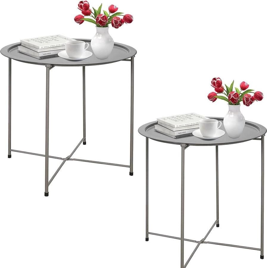 Inovra Stijlvolle en Praktische Ronde Bijzettafels voor Binnen en Buiten Set van 2