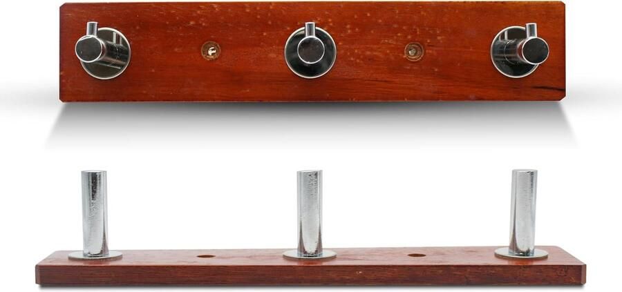 Inovra Stijlvolle Houten Kapstok met Drie Verplaatsbare Haken in Kastanjebruin voor Thuis en Kantoor