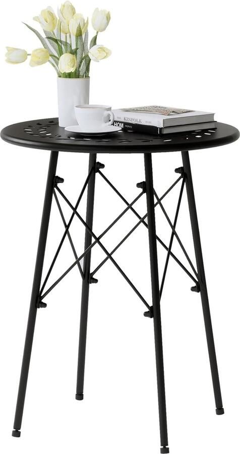 Inovra Stijlvolle Kleine Ronde Tafel voor Binnen en Buiten Met Weerbestendige Metaalcoating