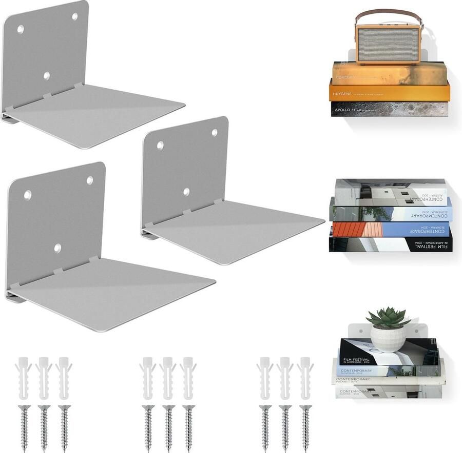 Inovra Stijlvolle Onzichtbare Zwevende Wandplanken voor Moderne Interieurs Set van 3 in Elegant Grijs