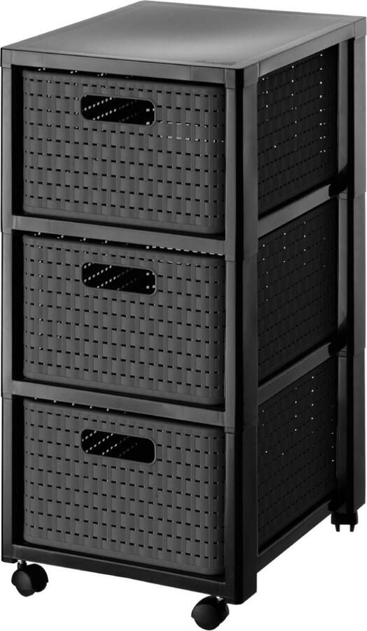 Inovra Stijlvolle Opbergcontainer met Drie Verwijderbare Laden en Wielen in Elegante Rotan-Uitstraling