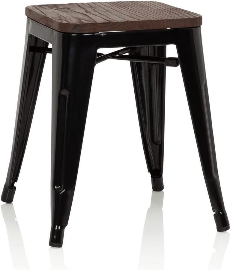 Inovra Stijlvolle Retro Kruk van Metaal en Hout voor Thuis en Horeca