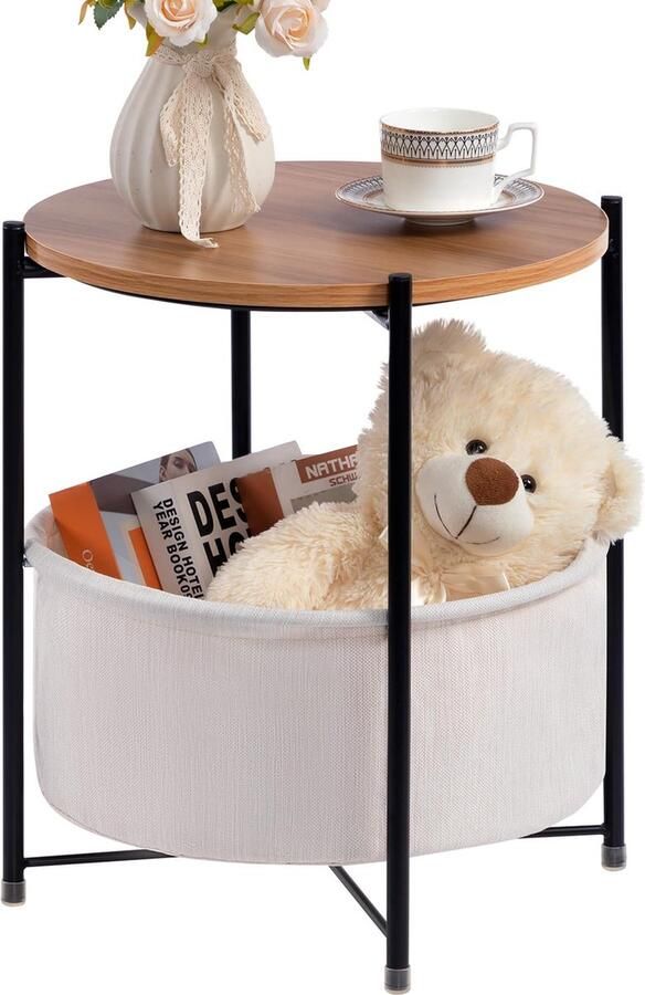 Inovra Stijlvolle Ronde Bijzettafel met Praktische Opbergruimte voor Woonkamer en Slaapkamer