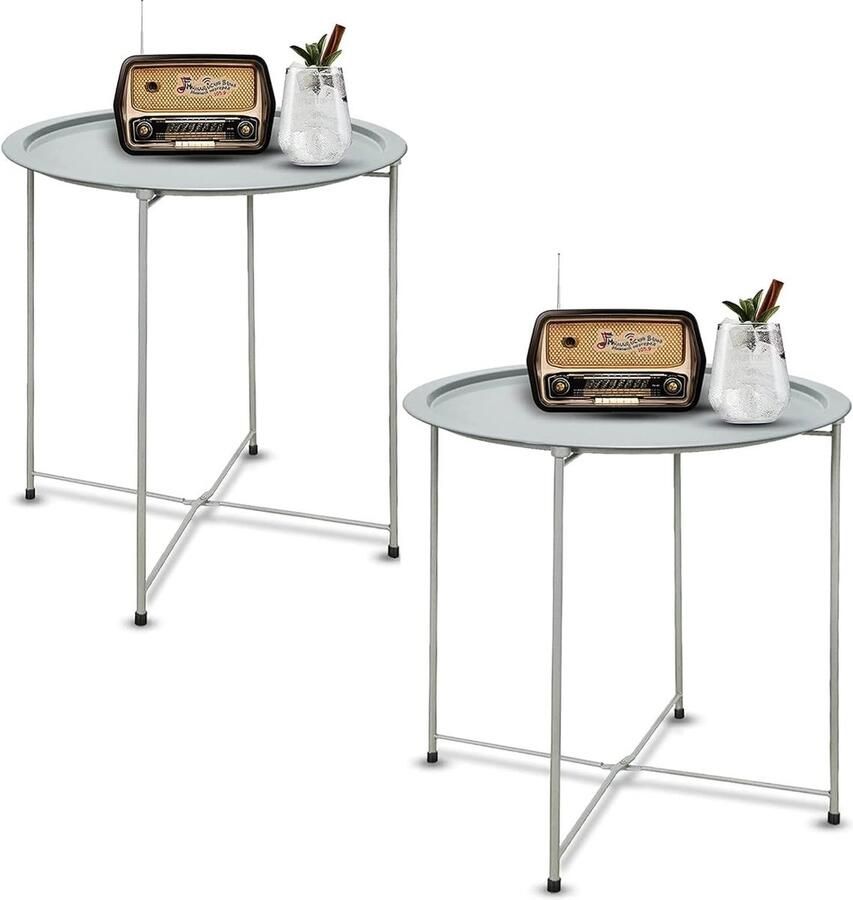 Inovra Stijlvolle Ronde Bijzettafels voor Binnen en Buiten met Metaal Ontwerp – Set van 2
