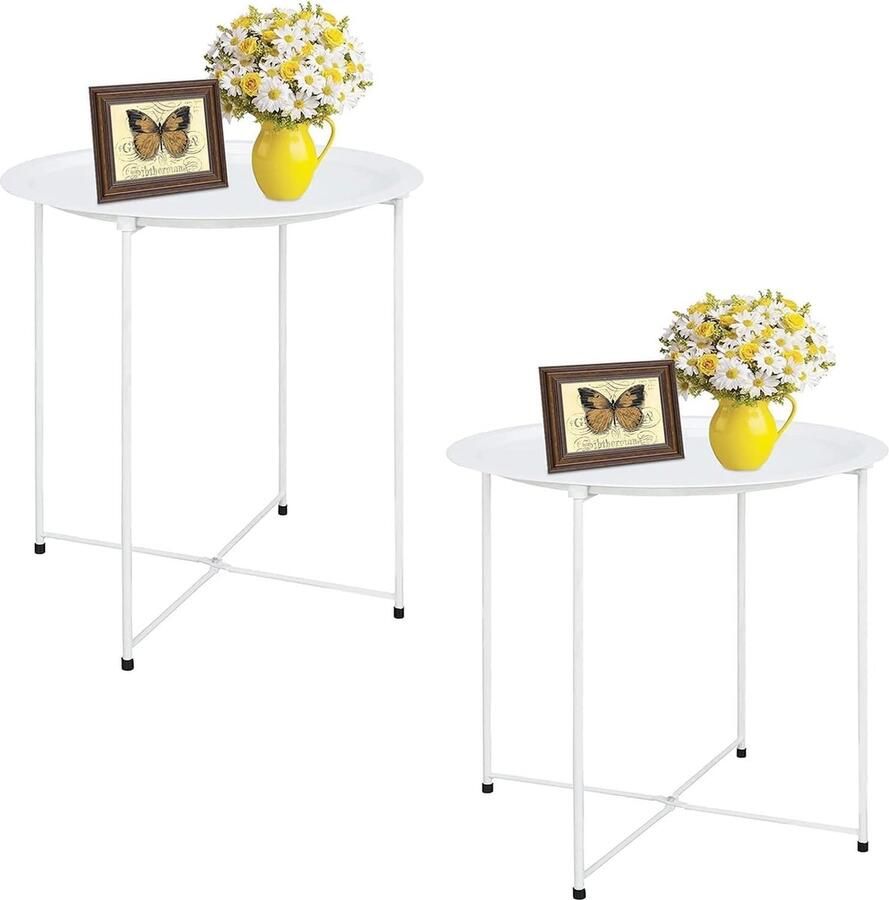 Inovra Stijlvolle Ronde Bijzettafels voor Binnen en Buiten Set van 2 Metalen Blad en Opvouwbaar Ontwerp