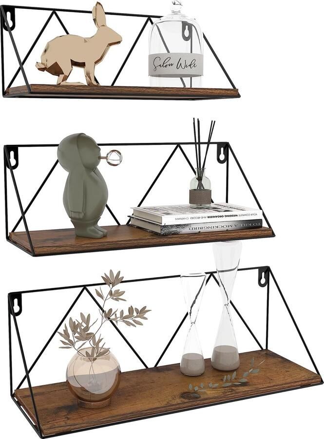 Inovra Stijlvolle Rustieke Houten Wandplanken Set van Drie voor Ruimtes