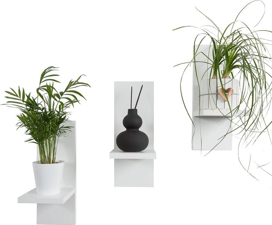Inovra Stijlvolle Set van Drie Houten Wandplanken voor Planten en Decoratie in Woonkamer of Kantoor